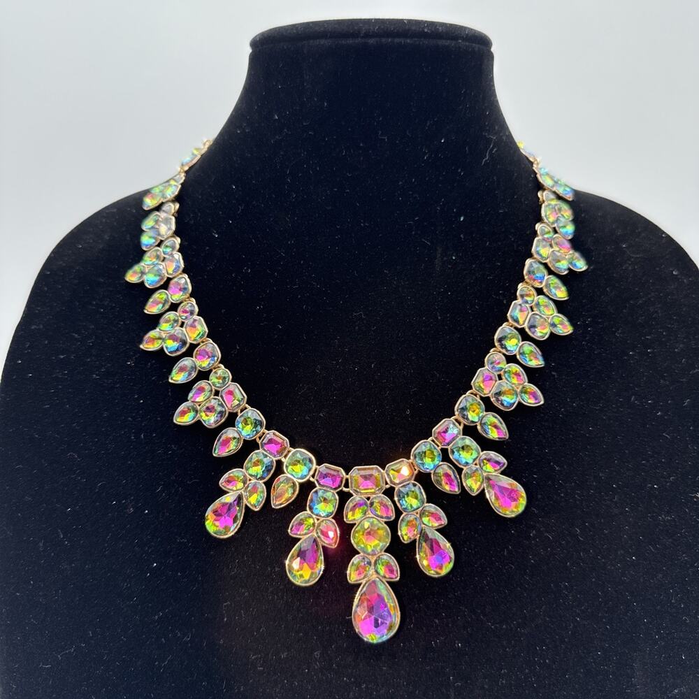 WATERMELON RAINBOW CRYSTAL RHINESTONE EARRINGS & BIB STATEMENT NECKLACE SET